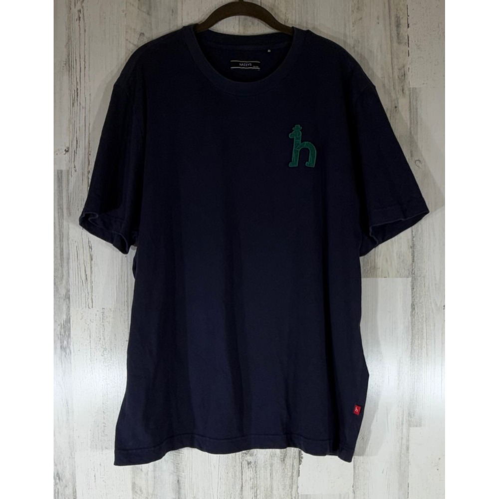 Hazzys T-Shirt XL Navy Blue Embroidered Dog Patch Logo Short Sleeve Cotton Tee